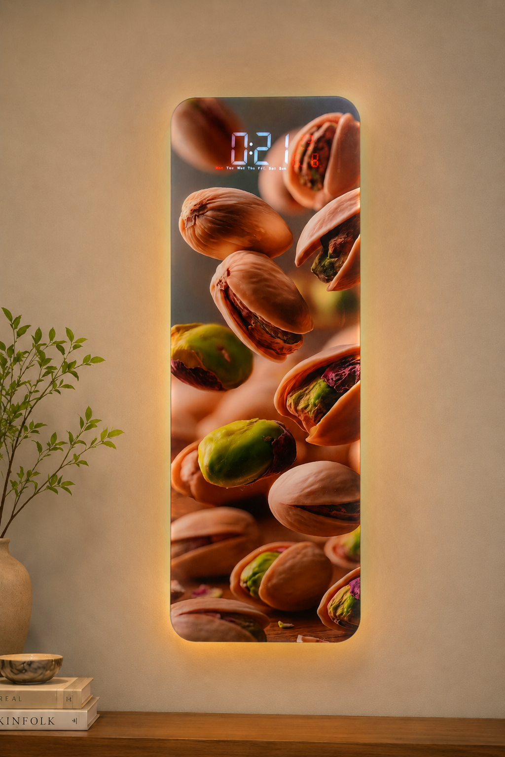 تابلوه اكريليك مطبوع بساعة ديجيتال LED - مقاس 116×40 سم - Pac061