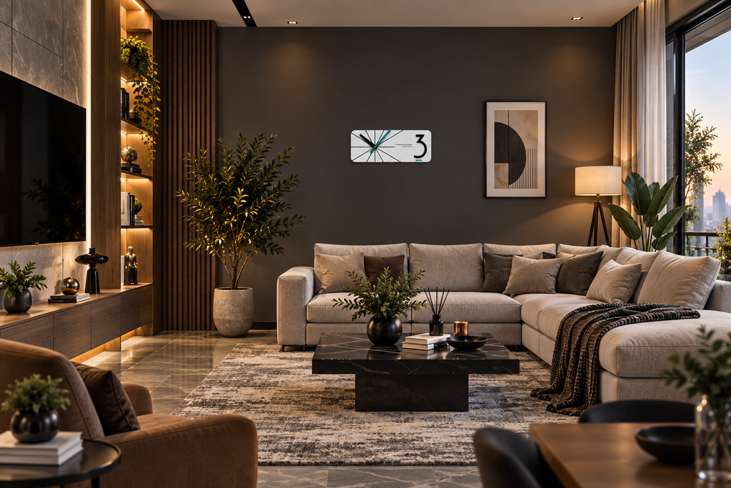ساعة حائط ديكورية مودرن بتصميم هندسي         EMI BRAND ZOUQ-                     CODE: W012B-W