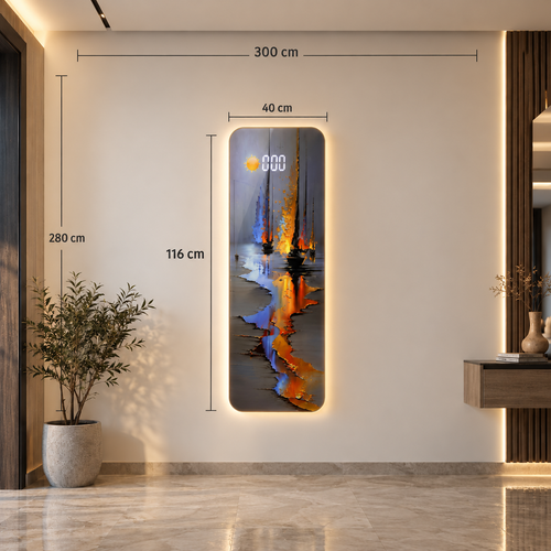 تابلوه اكريليك غير قابل للكسر  بساعة ديجيتال LED - مقاس 116×40 سم - Pac062