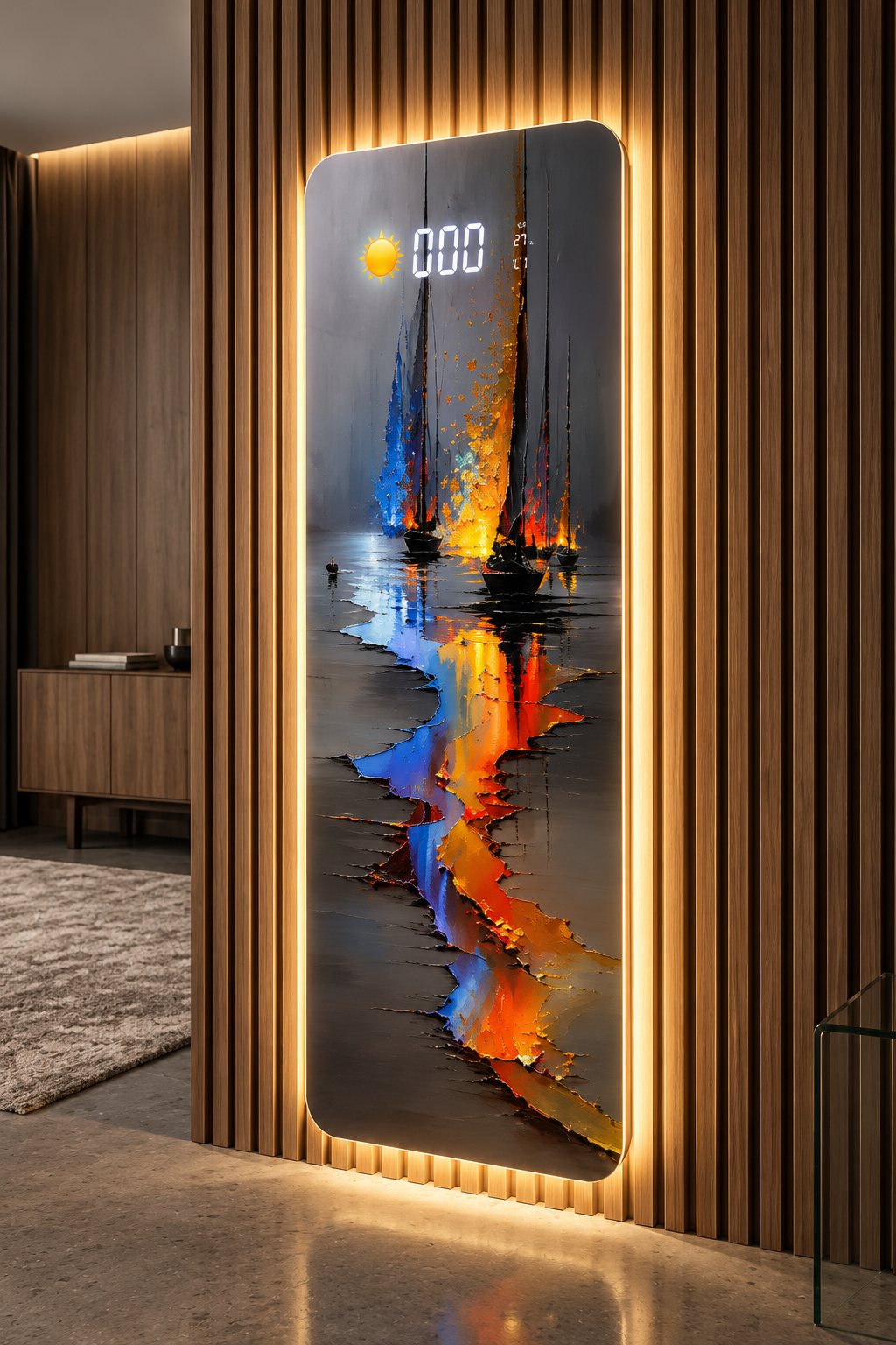 تابلوه اكريليك غير قابل للكسر  بساعة ديجيتال LED - مقاس 116×40 سم - Pac062