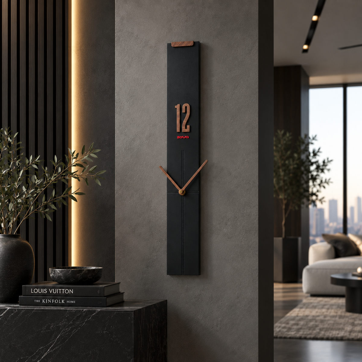 ساعة حائط راسية سوداء 10*60 برقم خشبي شرطة