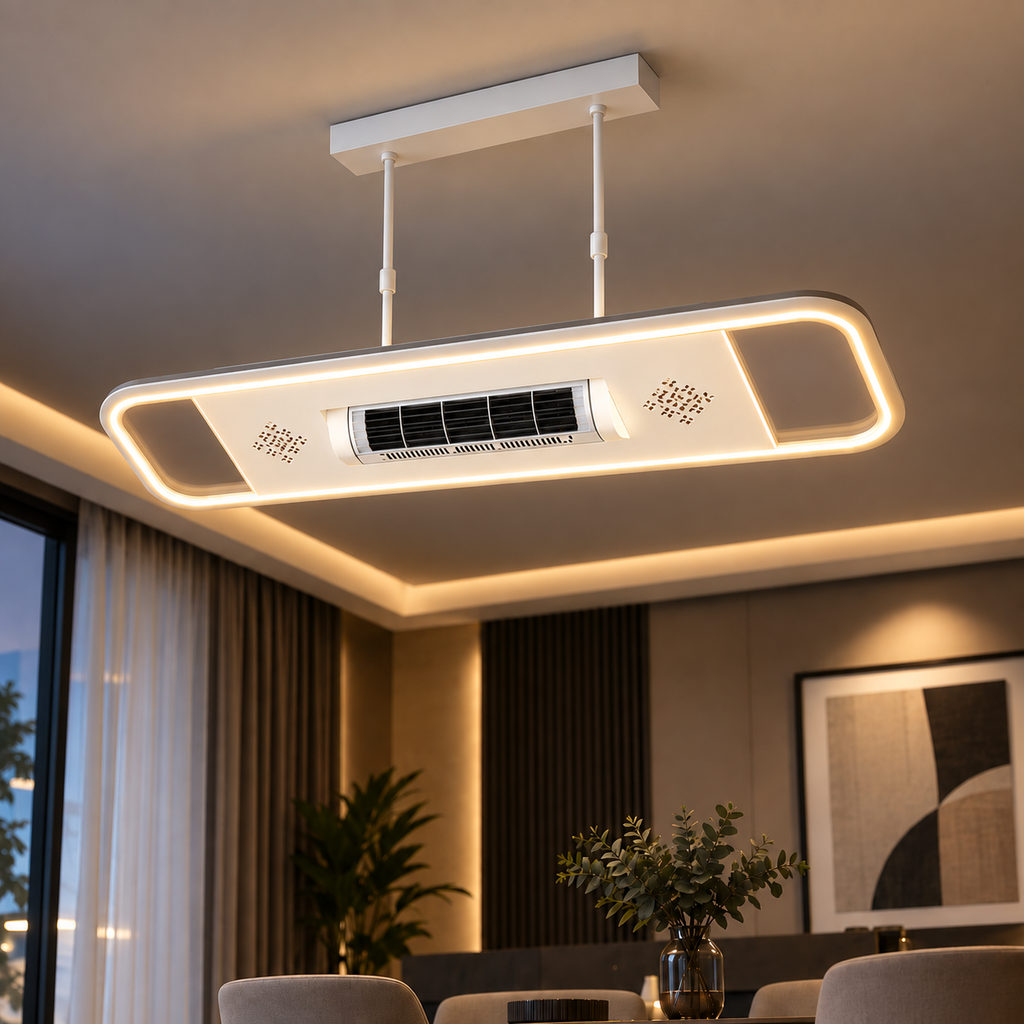 نجفة سمارت بمروحة داخلية بتصميم مستطيل مودرن وتحكم بالريموت  وتطبيق بالموبايل – VL-9012