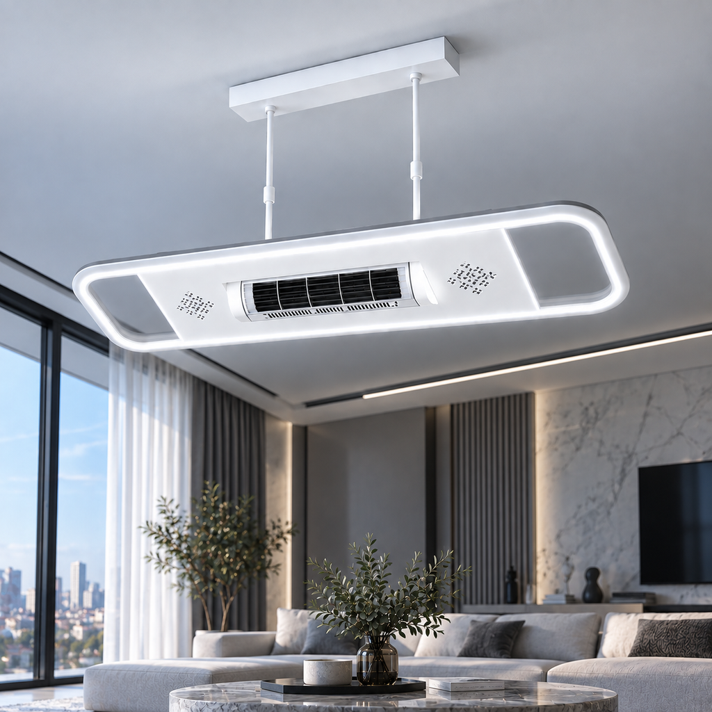 نجفة سمارت بمروحة داخلية بتصميم مستطيل مودرن وتحكم بالريموت  وتطبيق بالموبايل – VL-9012