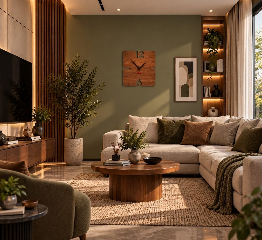 ساعة حائط ديكورية مودرن بتصميم هندسي    WOODLINE BRAND ZOUQ-CODE :W004CO-N