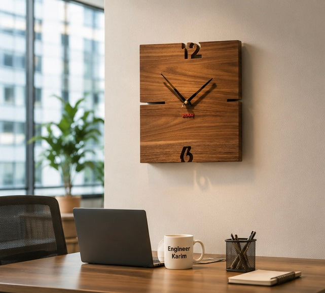 ساعة حائط ديكورية مودرن بتصميم هندسي  WOODLINE BRAND ZOUQ