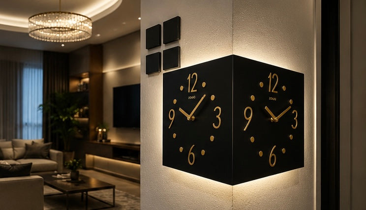 ساعة حائط ديكورية فاخرة           CORNER DUO BRAND ZOUQ                CODE: W023G-B