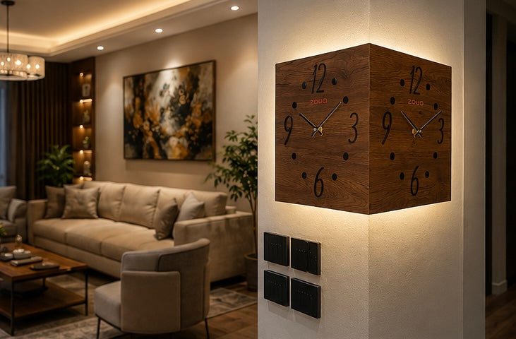 ساعة حائط ديكورية فاخرة             CORNER DUO BRAND ZOUQ-CODE: W020B-WN