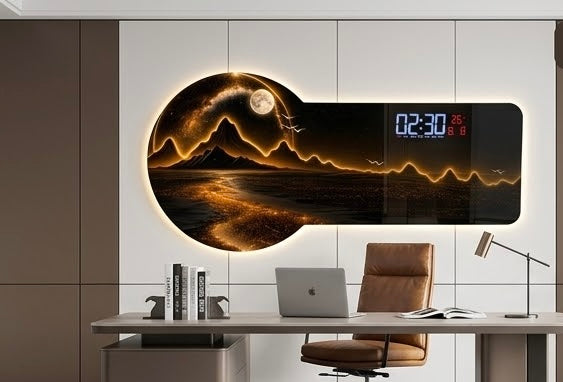 تابلوه اكريليك مطبوع بساعة ديجيتال LED - مقاس 120 ×60 سم -  pac055