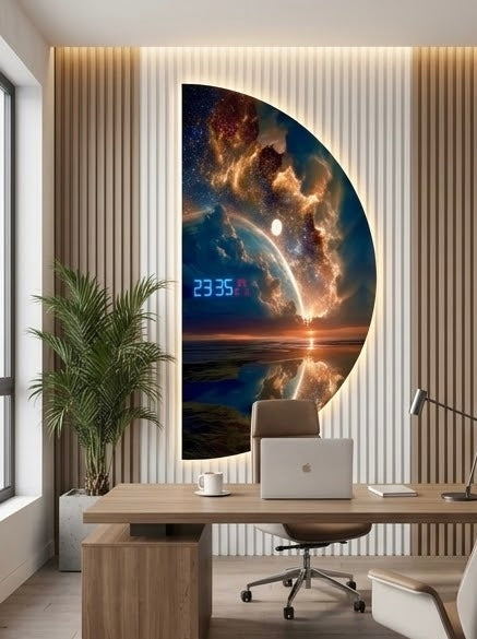 تابلوه اكريليك مطبوع بساعة ديجيتال LED - مقاس 160×80 سم - pac054