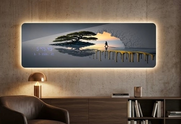 تابلوه اكريليك مطبوع بساعة ديجيتال LED - مقاس 180 ×60 سم - pac050