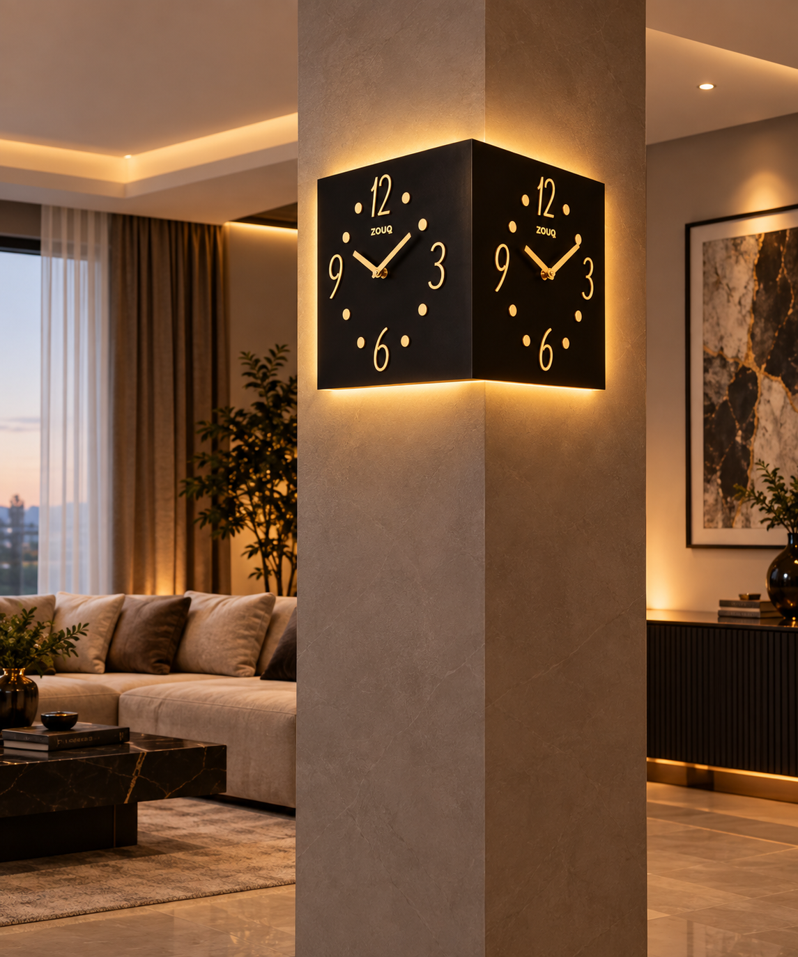 ساعة حائط ديكورية فاخرة           CORNER DUO BRAND ZOUQ                CODE: W023G-B