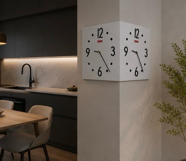ساعة حائط ديكورية فاخرة         CORNER DUO     -       BRAND ZOUQ -            CODE: W008B-W