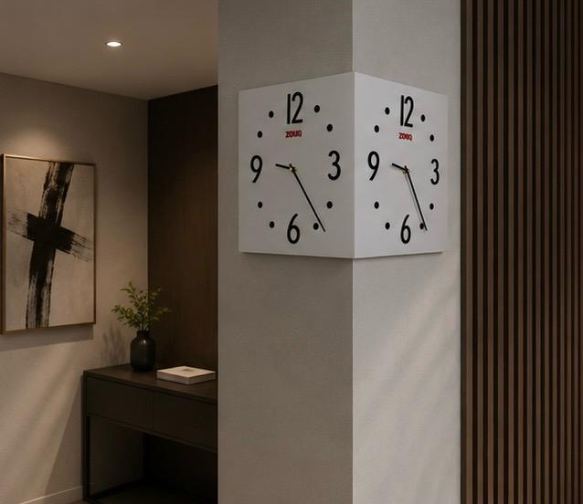 ساعة حائط ديكورية فاخرة         CORNER DUO     -       BRAND ZOUQ -            CODE: W008B-W